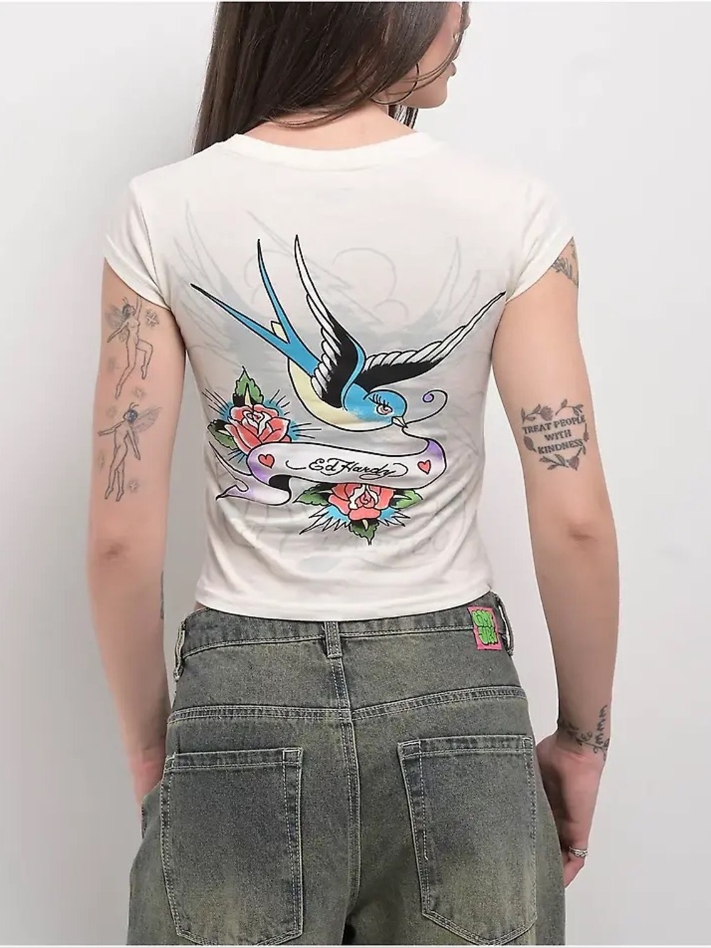 Ed Hardy Swallow Back Ivory T-Shirt